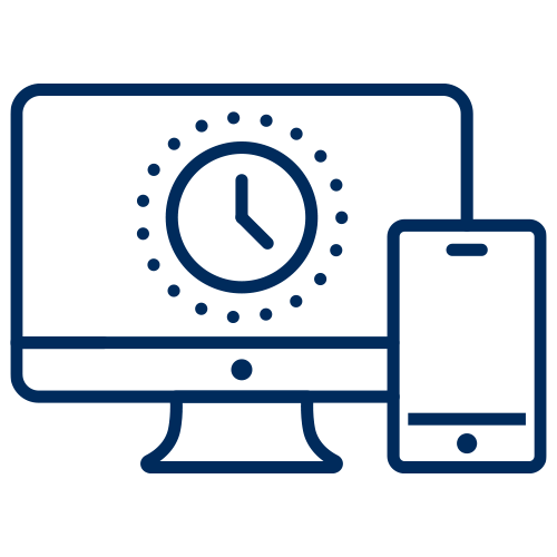 A monitor and device icon with a clock inside.