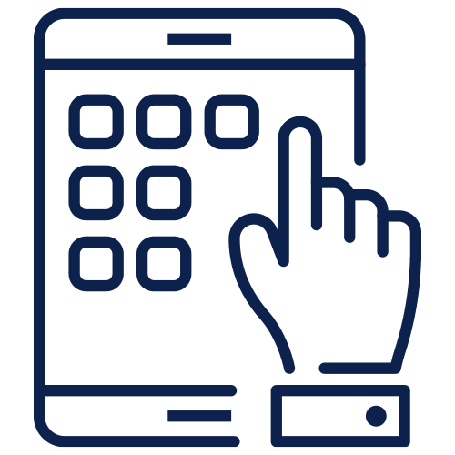 Experlogix Icons-Tablet with Boxes and Hand-Indigo
