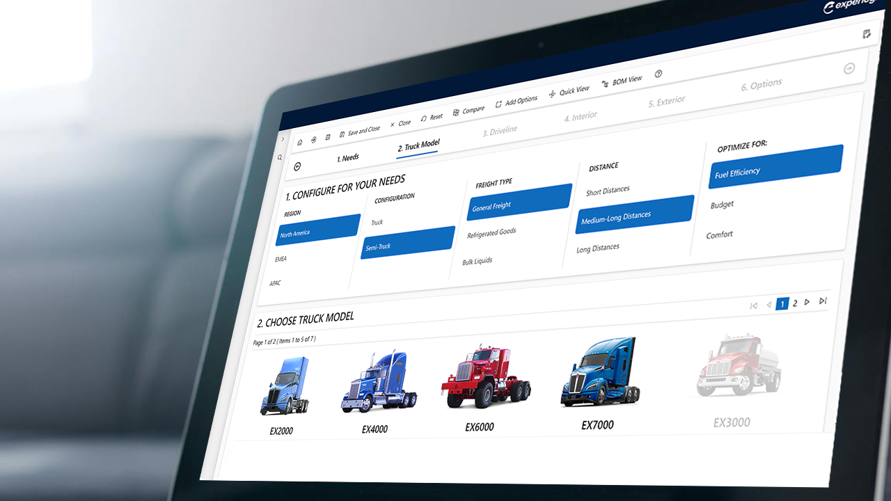 Experlogix CPQ Dealer Portal screenshot in a tablet device, showing a truck configuration.