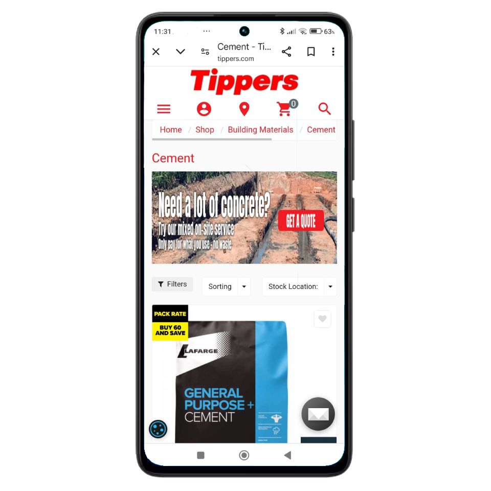 Experlogix Digital Commerce user interface shown in a mobile device while shopping ecommerce on the Tippers website.