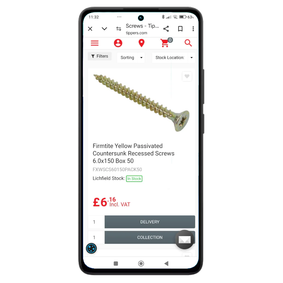 Experlogix Digital Commerce interface shown on a mobile device, using a B2B model.