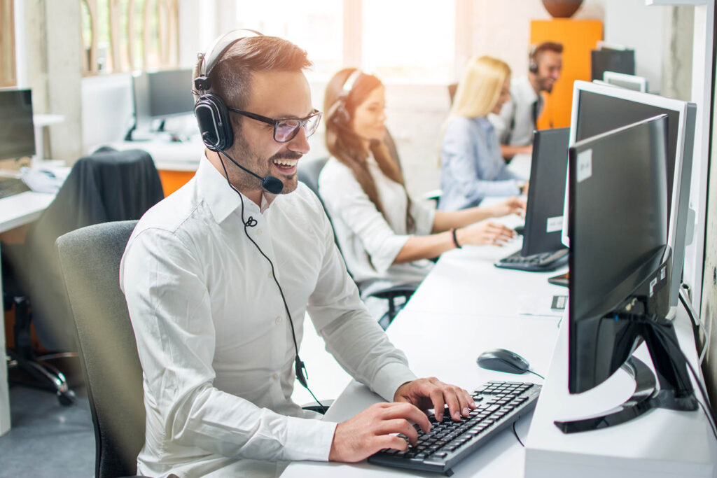 Man on support desk